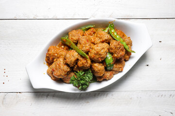 Sambal goreng Printil, kreni or spicy meatballs. Indonesian traditional dish, meatballs cooked with spicy sauce and coconut milk.