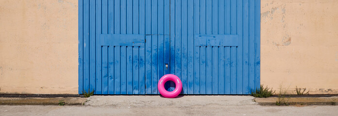swim ring at a warehouse, banner format