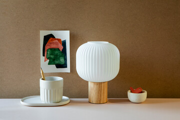 Desk with art supplies