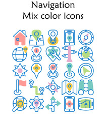 Set of navigation mix color icons
