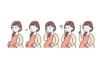 妊婦の表情セット　ベクターイラスト素材