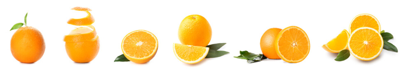Set of sweet ripe oranges isolated on white