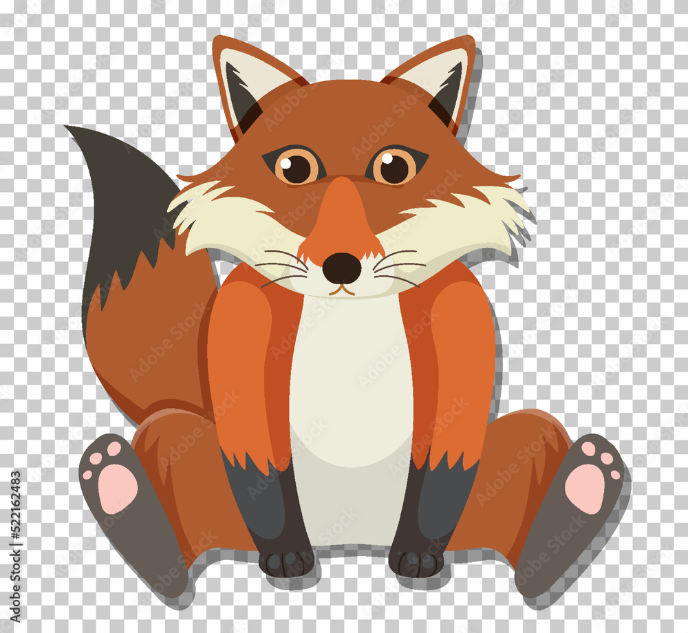 Sticker Cute fox in flat cartoon style