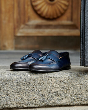 Beautiful handmade blue leather shoes