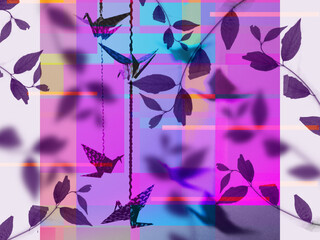 Origami mixed with the illustration of leafs