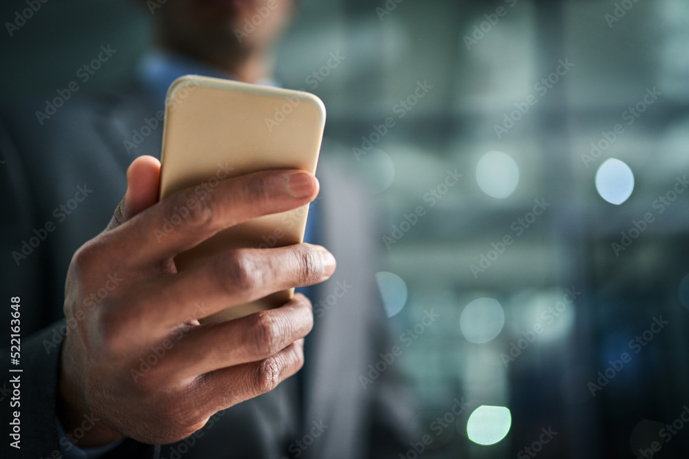 Poster corporate professional using mobile app on phone for online marketing, trading investment and smart 