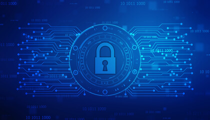 Digital Padlock on abstract technology background, Technology security concept. Modern safety digital background. Protection system, Cyber Security and safety information, personal data concept