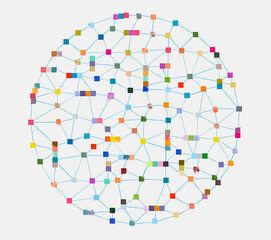 Global Network with Colorful Ink Square Connection Points