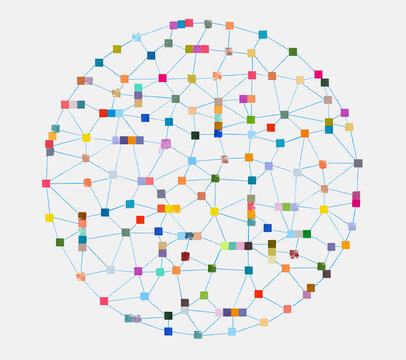 Global Network with Colorful Ink Square Connection Points