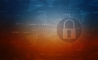 Digital Padlock on abstract technology background, Technology security concept. Modern safety digital background. Protection system, Cyber Security and safety information, personal data concept