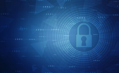 Digital Padlock on abstract technology background, Technology security concept. Modern safety digital background. Protection system, Cyber Security and safety information, personal data concept