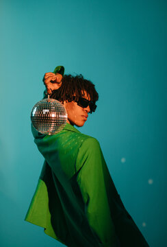Man with disco ball