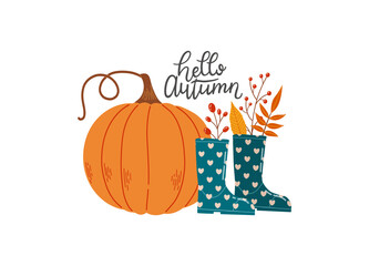 Hello autumn warm fall season pumpkin vector © spirka.art