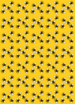 Bees With Buzz a Repeating Pattern on Yellow