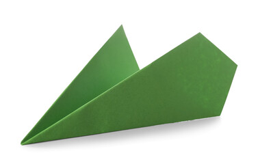 Green paper plane on white background