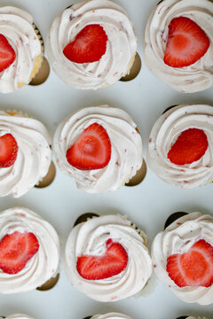 Closeup of Cupcakes with Strawberries