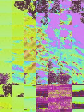 Abstract, psychedelic pixel glitchy background