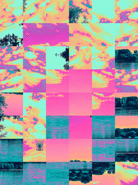 Vibrant, surreal collage, mosaic, background