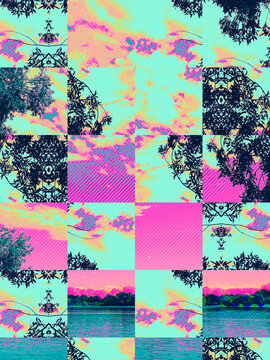 Geometric psychedelic surreal collage / background / pattern