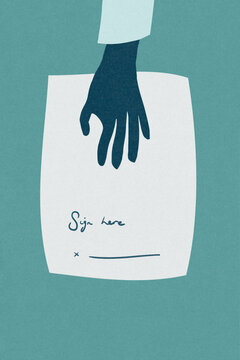 Administration document with hand.