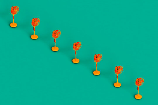 a row of yellow ventilator