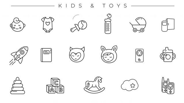 Kids and Toys line icons on the alpha channel.