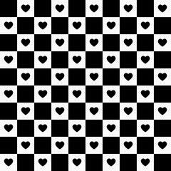 black heart on white and black background and pattern