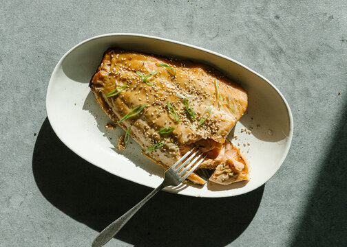 Baked salmon with Miso and soy sauce marinade