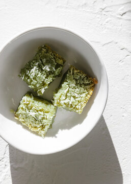 Matcha mochi with coconut topping