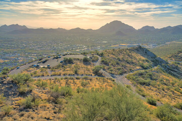 High angle view of a parking space on top of a slope at Tucson, Arizona