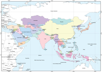 Map of state administration in parts of the Asia continent, custom map design that allows various derived map designs