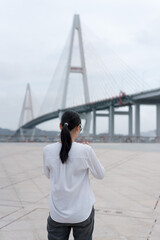 Asian women travel and take photos in Shantou