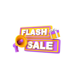 3d rendering badge flash sale with megaphone icon