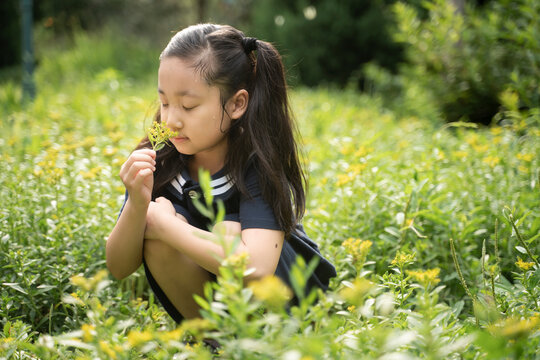 little girl with flowers