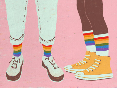 The people in rainbow socks illustration 