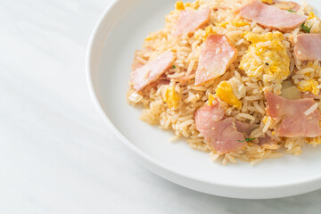 bacon ham fried rice on plate