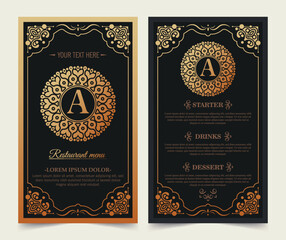 Elegant restaurant menu cover with logo ornament