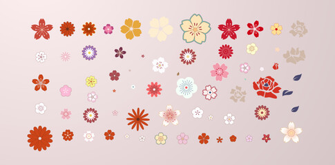 Flower blossom sakura set. Butou roses and leaves © ApoevArt