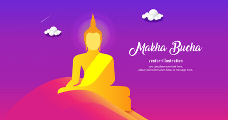 Buddha meditate sit temple religion on purple pastel colors background - Magha puja day banner buddha vector design