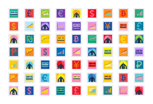 Mini Colorful Banking, Finance, Investment, and Currency Illustrations
