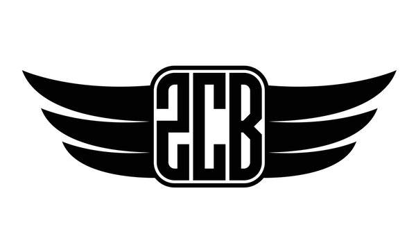 ZCB three-letter Wing black and white logo design. Vector template