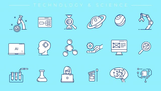 Collection of line icons on the theme of Technology and Science.