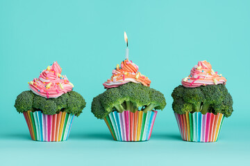 Three healthy cupcakes in a row