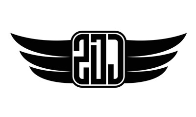 ZDJ three-letter Wing black and white logo design. Vector template - obrazy, fototapety, plakaty