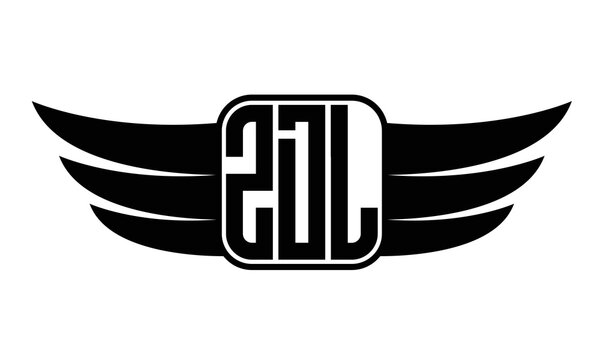 ZDL three-letter Wing black and white logo design. Vector template