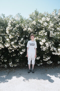 Woman in a blooming park