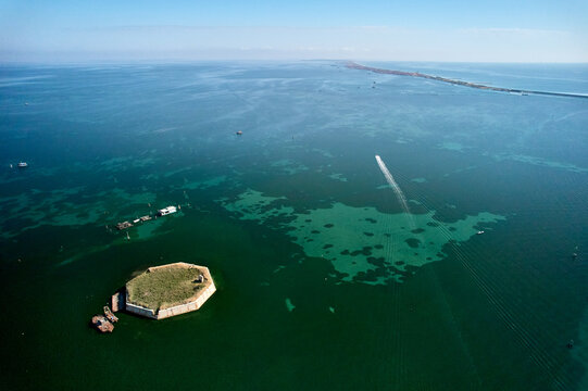 Artificial island off coast of Venice, Italy - ancient lagoon fortress