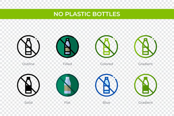 No plastic bottles icon in different style. No plastic bottles vector icons designed in outline, solid, colored, filled, gradient, and flat style. Symbol, logo illustration. Vector illustration