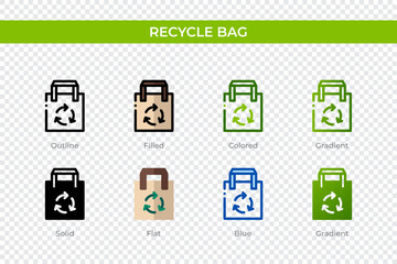 Recycle bag icon in different style. Recycle bag vector icons designed in outline, solid, colored, filled, gradient, and flat style. Symbol, logo illustration. Vector illustration
