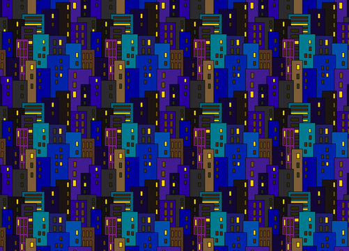 Night Time City Scape in a repeating city pattern